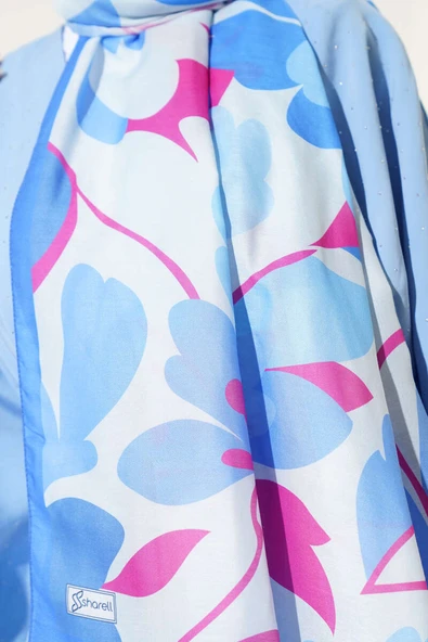 Menekşe Desen Soft Şal İndigo - Resim 4