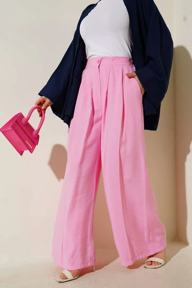 Düğmeli Salaş Pantolon Pembe ürün görseli 1