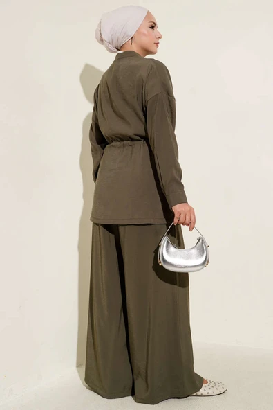 Fermuarlı Beli Tünelli İkili Takım Haki - Resim 3