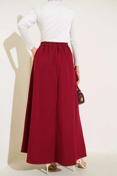 Yandan Cepli Basic Etek Bordo - Resim 3