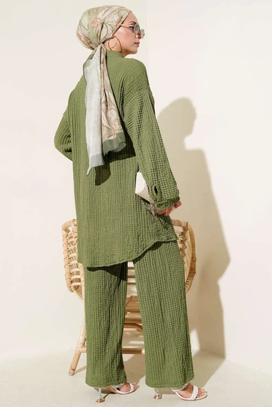 Gofre Desenli İkili Takım Haki - Resim 3