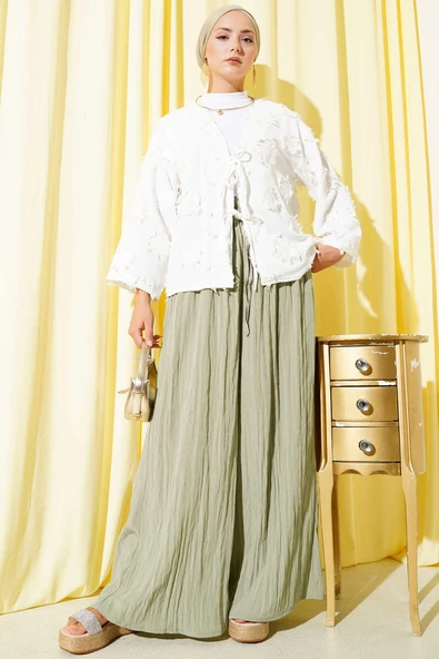 Salaş Püsküllü Detaylı Kimono Beyaz - Resim 2