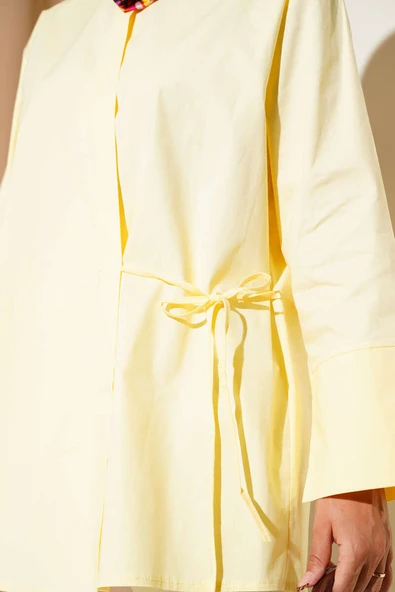 Yanı İp Bağlamalı Kimono Sarı - Resim 4