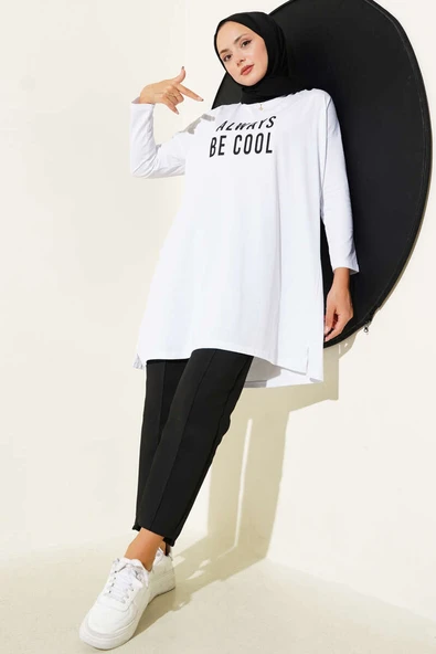 Always Be Cool Baskılı Tunik Beyaz - Resim 2