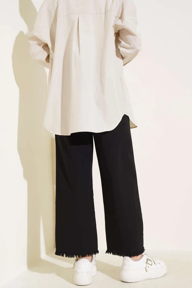 Paça Püsküllü İp Bağcık Detaylı Pantolon Siyah - Resim 3