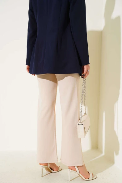 Beli Lastikli Çımalı Pantolon Bej - Resim 3