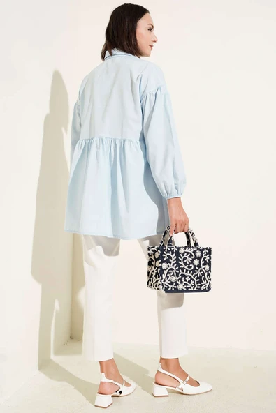 Brit Fiyonk Düğme Detaylı Gömlek Mavi - Resim 3