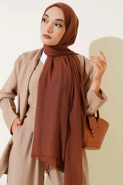 Aya Serisi İnce Pamuk Şal Açık Kahve -168 ürün görseli 1