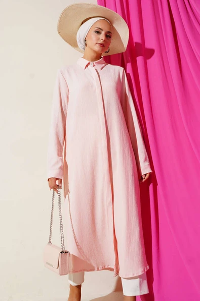 Gizli Pat Uzun Gömlek Pudra ürün görseli 1