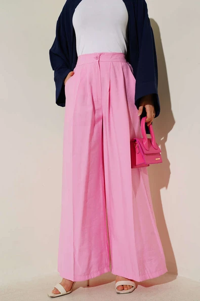 Düğmeli Salaş Pantolon Pembe - Resim 2