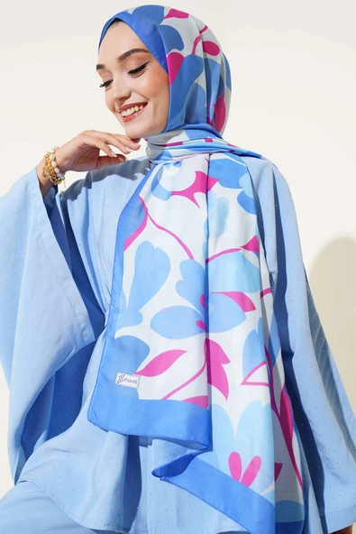 Menekşe Desen Soft Şal İndigo - Resim 2