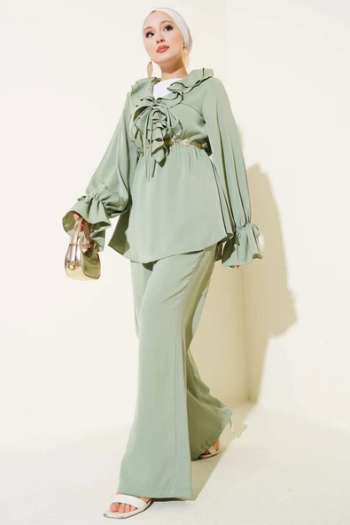 Fırfır Detaylı Bel Lastikli İkili Takım Mint ürün görseli 1