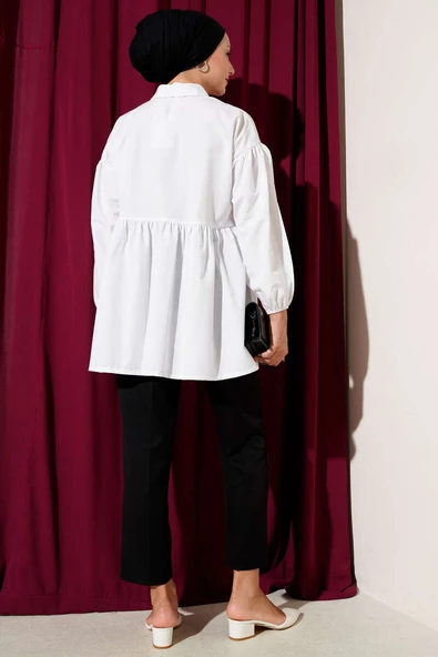 Brit Fiyonk Düğme Detaylı Gömlek Beyaz - Resim 3