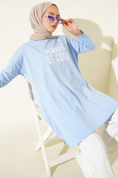Always Be Cool Baskılı Tunik Mavi ürün görseli
