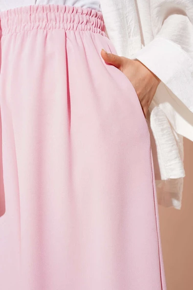 Beli Lastik Detaylı Salaş Pantolon Pembe - Resim 4