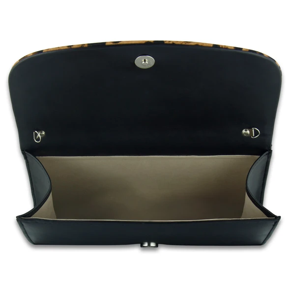 Erkan Saçmacı Siyah Leopar Vegan Zincir Askılı Manyetik Kapaklı Zarif Abiye El Çantası - 5