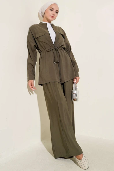 Fermuarlı Beli Tünelli İkili Takım Haki ürün görseli 1