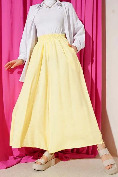 Yandan Cepli Salaş Tensel Pantolon Sarı - Resim 2