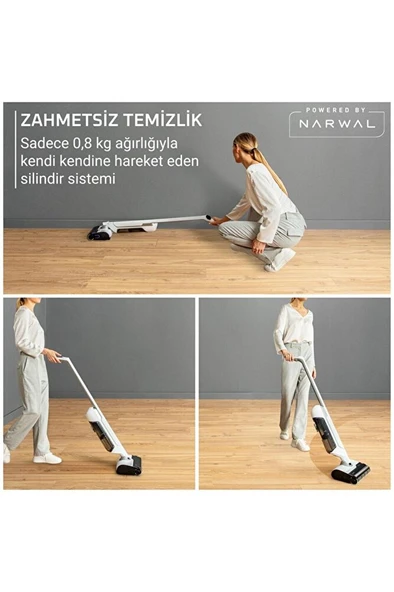 X-Clean 10 Islak Sert Zemin Temizleyici Kablosuz Dikey Süpürge-Kendini Temizler Kurutur - İlave Rulo - 7