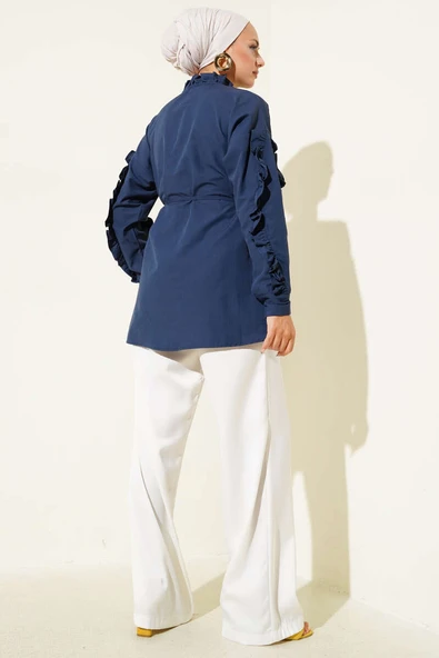 Hakim Yaka Fırfırlı Gömlek Lacivert - Resim 3