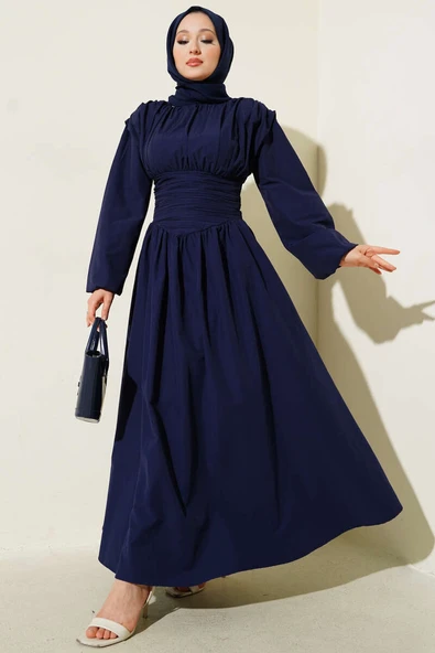 Bel Gipeli Kloş Elbise Lacivert ürün görseli 1