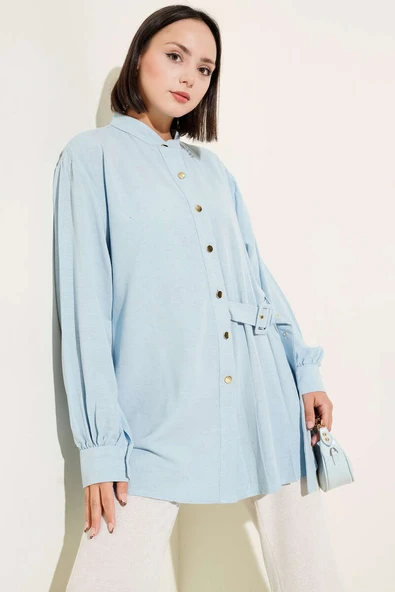 Hakim Yaka Kemer Detaylı Tunik Mavi ürün görseli