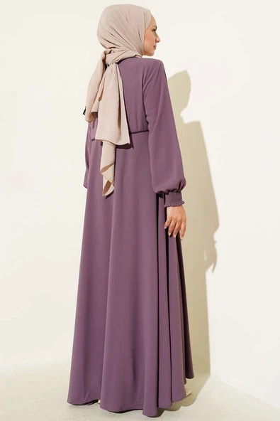 Bileği Gipeli Omuz Vatkalı Büyük Beden Ferace Gül Kurusu - Resim 3