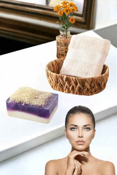 2li Set %100 Doğal Kabak Lifli Keçi Sütü Lavanta Sabun El Yüz Kurulama Havlu - Resim 4