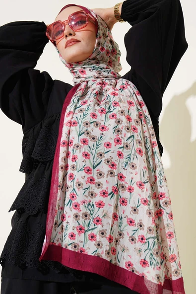 Papatya Desen Bambu Kraş Şal Ekru ürün görseli 1