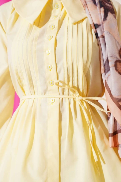 Bebe Yaka İp Kuşaklı Gömlek Sarı - Resim 4