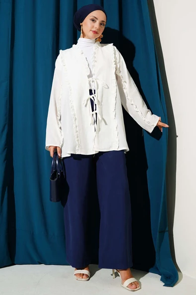 Fırfır Detaylı Kimono Ekru - 2