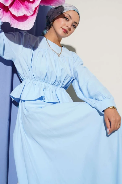 Büzgü Detaylı Bluz Etek İkili Takım Bebe Mavi ürün görseli 1