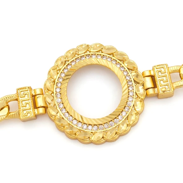 Altın Kaplama İmitasyon Zirkon Taşlı Desenli Figaro Burma Model Çeyrek Çerçeve Bileklik BLK-1164 - Resim 3