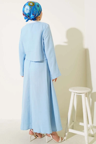 İp Bağcık Kimono Etekli İkili Takım Mavi - Resim 3