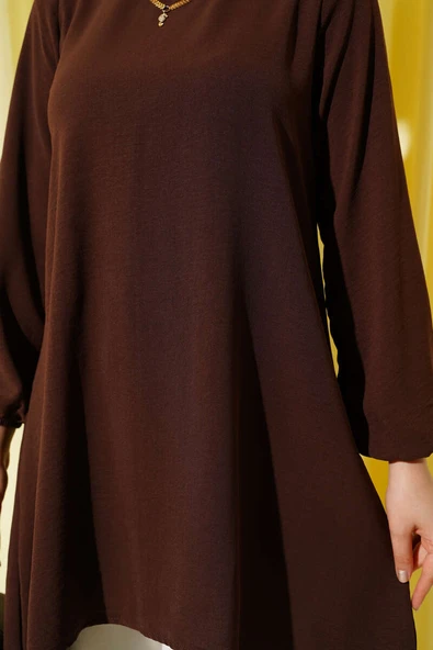 Bisiklet Yaka Biyeli Ayrobin Tunik Kahve - Resim 4