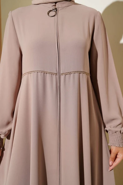 Bileği Gipeli Omuz Vatkalı Büyük Beden Ferace Vizon - Resim 4