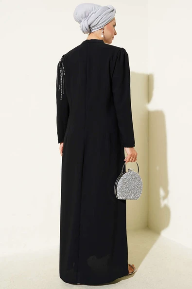 Mini Taş Süslemeli Abiye Elbise Siyah - Resim 3