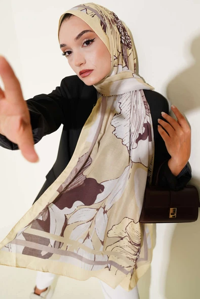 Shelia Desen Lina Şal Açık Sarı - Resim 2