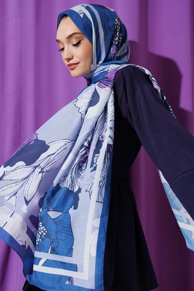 Shelia Desen Lina Şal Mavi - Resim 2