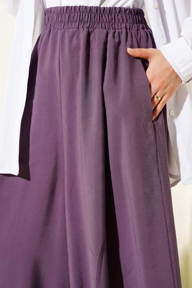 Yandan Cepli Salaş Tensel Pantolon Mor - Resim 4