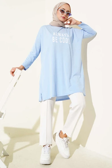 Always Be Cool Baskılı Tunik Mavi - Resim 2