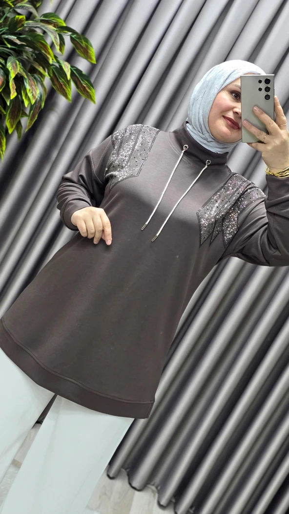 Kadın Giyim Büyük Beden Önü Taşlı Tunik - Resim 8