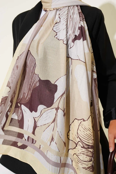 Shelia Desen Lina Şal Açık Sarı - Resim 4