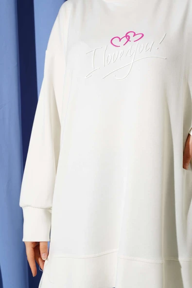 Loyşa I Love You Baskılı Tunik Ekru - Resim 4
