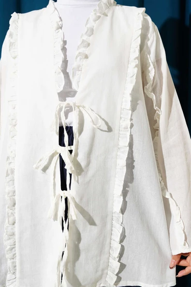Fırfır Detaylı Kimono Ekru - 4
