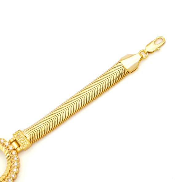 Altın Kaplama İmitasyon Zirkon Taşlı İşlemeli İtalyan  Çeyrek Çerçeve Bileklik BLK-1167 - Resim 5