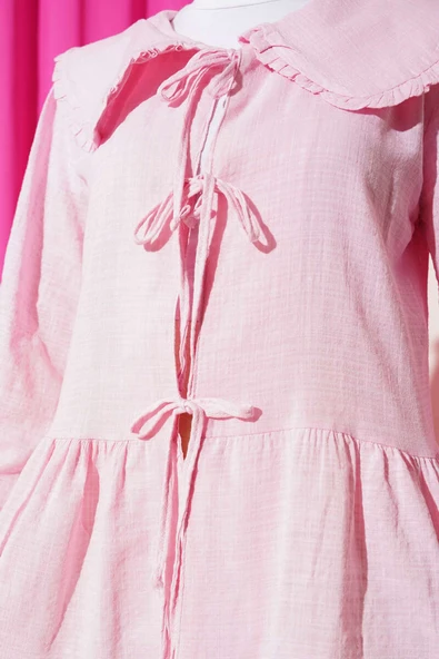 Bebe Yaka İp Bağlamalı Kimono Pembe - 4