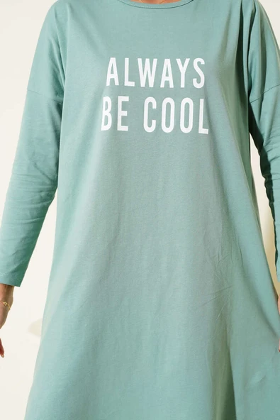 Always Be Cool Baskılı Tunik Çağla Yeşili - Resim 4
