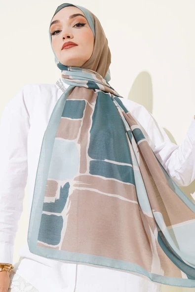 Geometrik Desenli Soft Şal Yeşil ürün görseli 1