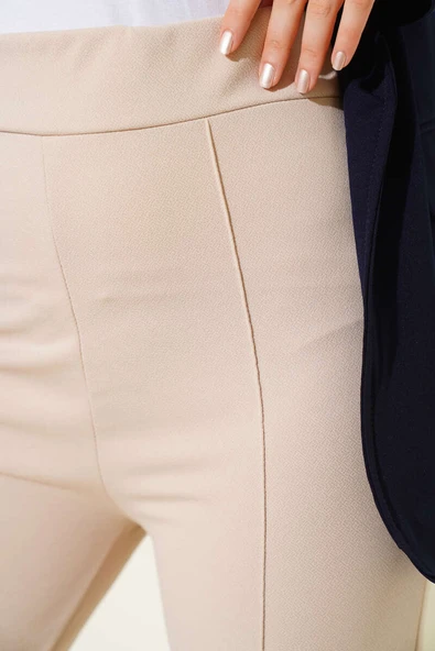 Beli Lastikli Çımalı Pantolon Bej - Resim 4
